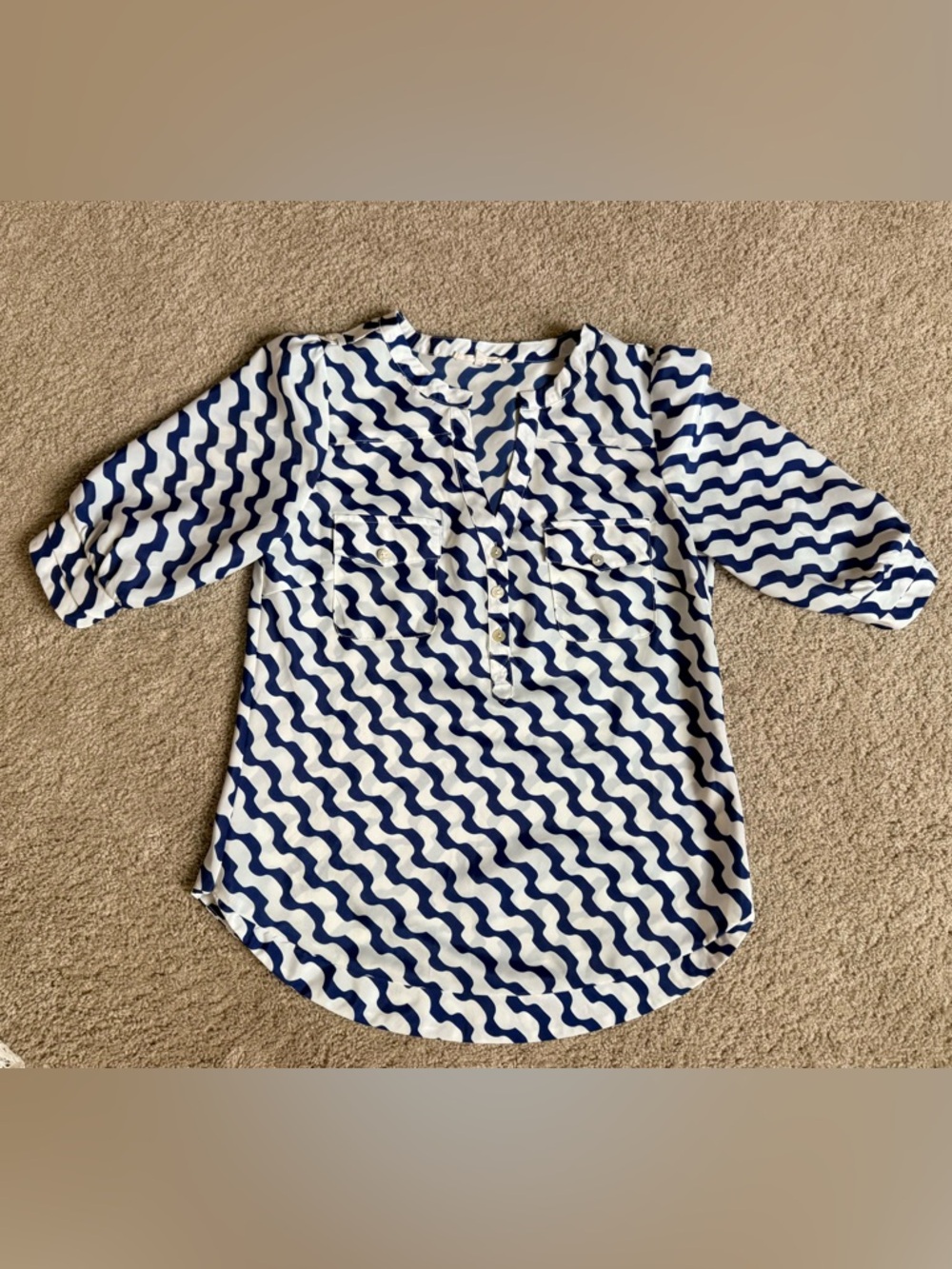 41 Hawthorn Navy and White Wave Print Blouse